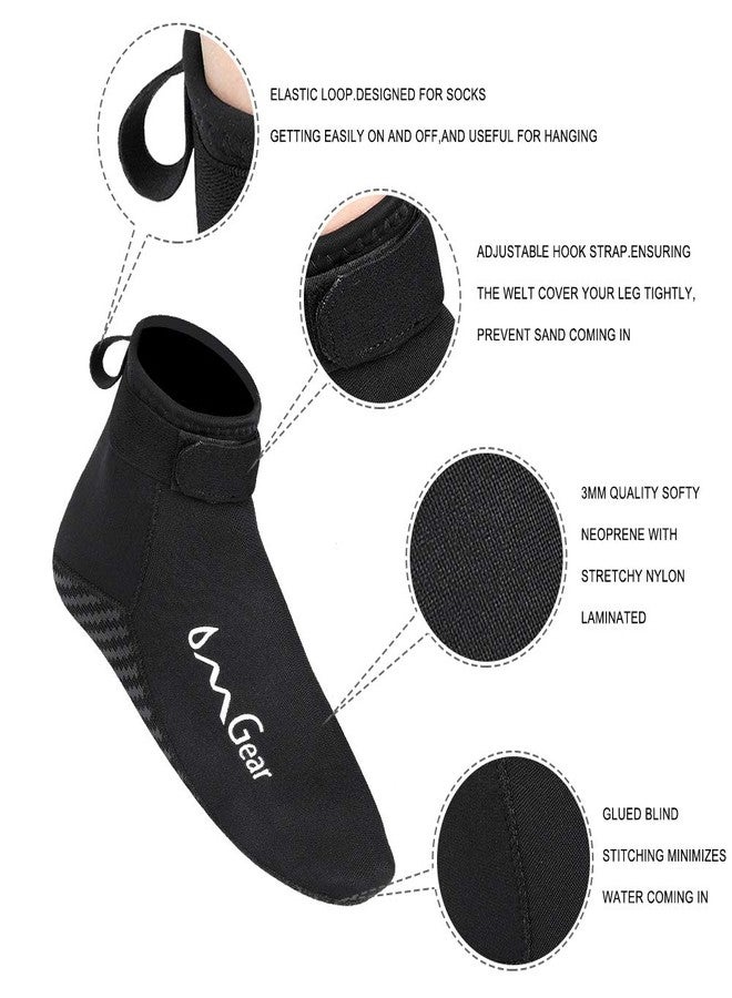 OMGear Water Socks Neoprene Socks Beach Booties Shoes 3mm Glued Blind Stitched Anti-Slip Wetsuit Boots Fin Swim Socks for Water Sports Outdoor Activities Home Slippers(3mm Low Cut/Black,S) - Image 2